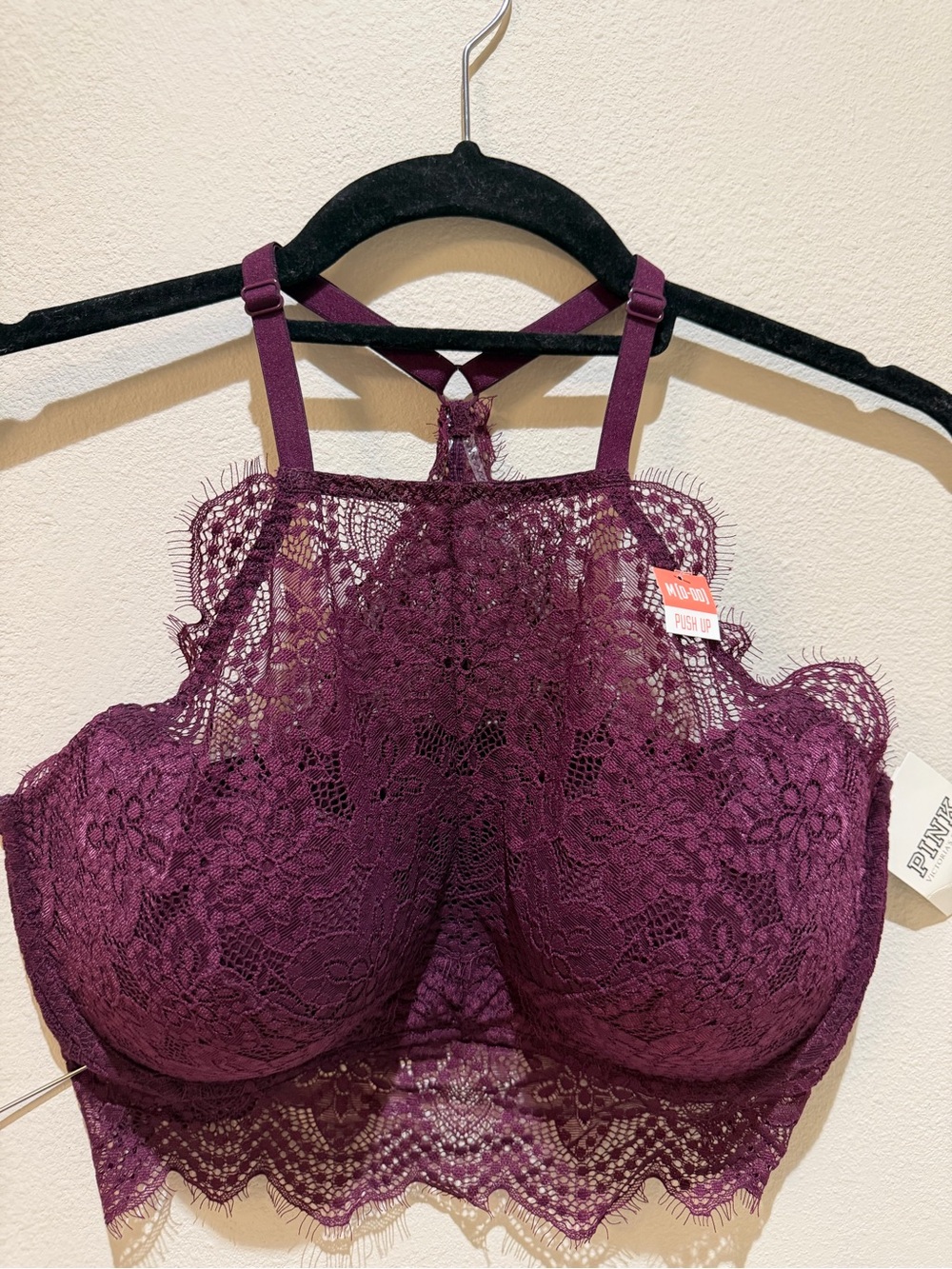 PINK Victoria's Secret Plum Lace High-Neck Bralette